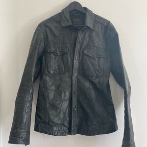 AllSaints Black Leather Shirt Jacket